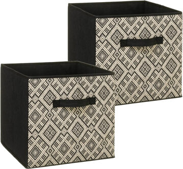 5five Set van 2x stuks opbergmand/kastmand 29 liter zwart/creme polyester 31 x 31 x 31 cm - Opbergmanden