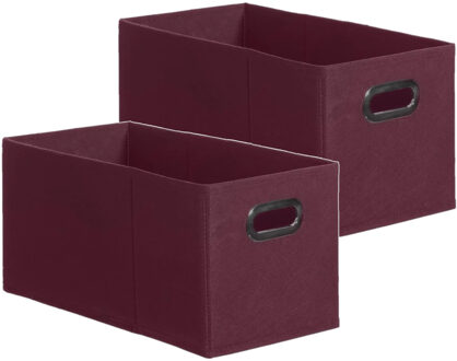 5five Set van 2x stuks opbergmand/kastmand 7 liter aubergine paars linnen 31 x 15 x 15 cm - Opbergmanden