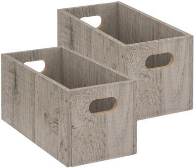 5five Set van 2x stuks opbergmand/kastmand 7 liter grijs/greywash van hout 31 x 15 x 15 cm - Opbergmanden