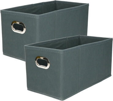 5five Set van 2x stuks opbergmand/kastmand 7 liter grijsblauw linnen 31 x 15 x 15 cm