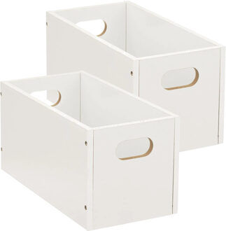 5five Set van 2x stuks opbergmand/kastmand 7 liter wit van hout 31 x 15 x 15 cm - Opbergmanden