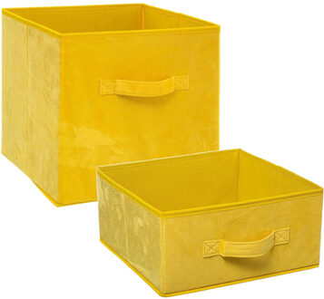 5five Set van 2x stuks opbergmanden/kastmanden 14 en 29 liter geel van polyester 31 cm