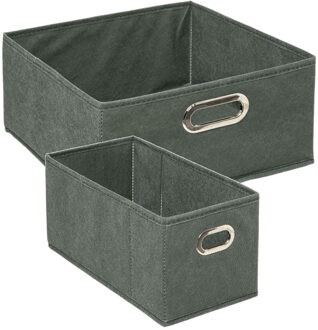 5five Set van 2x stuks opbergmanden/kastmanden 7 en 14 liter grijsgroen van linnen 31 cm
