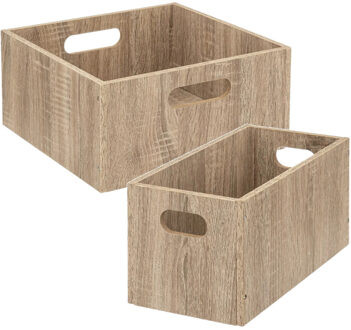 5five Set van 2x stuks opbergmanden/kastmanden 7 en 14 liter naturel van hout 31 cm