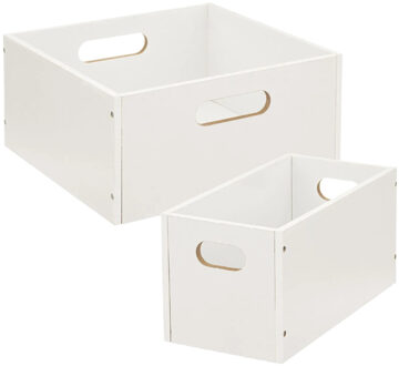 5five Set van 2x stuks opbergmanden/kastmanden 7 en 14 liter wit van hout 31 cm