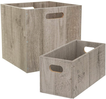 5five Set van 2x stuks opbergmanden/kastmanden 7 en 29 liter grijs van hout 31 cm