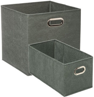 5five Set van 2x stuks opbergmanden/kastmanden 7 en 29 liter grijsgroen van linnen 31 cm