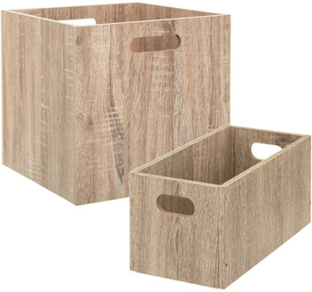 5five Set van 2x stuks opbergmanden/kastmanden 7 en 29 liter naturel van hout 31 cm