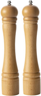 5five Set van 2x stuks pepermolens/zoutmolens hout beige 30 cm