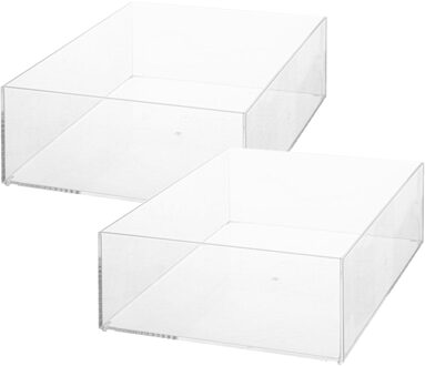 5five Set van 2x stuks sieraden/make-up houder/box rechthoek 25,5 x 8,5 cm van kunststof - Make-up dozen Transparant