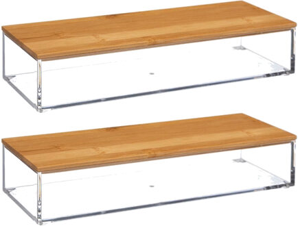 5five Set van 2x stuks sieraden/make-up houder/box rechthoek met deksel 25,5 x 5 cm van kunststof