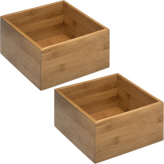 5five Set van 2x stuks sieraden/make-up houder/box - vierkant - 18 x 18 x 9,5 cm - bamboe hout