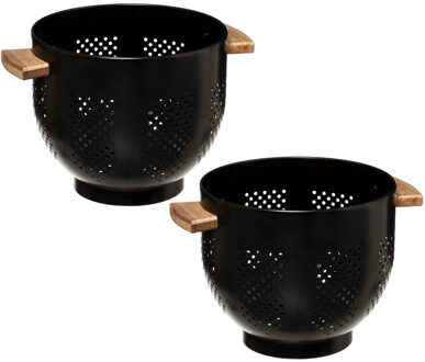 5five Set van 2x stuks vergiet/zeef op voet zwart 22 x 18,5 cm van ijzer/hout