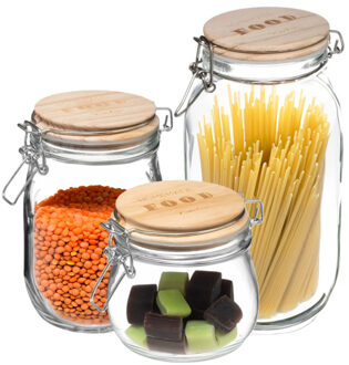 5five Set van 3x keuken voorraadbussen/potten glas 0.50/1.0/2.0 Liter inhoud