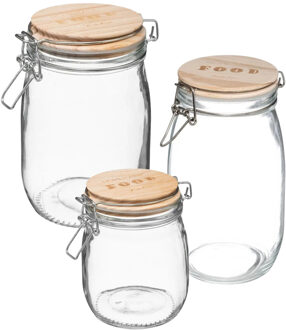 5five Set van 3x keuken voorraadbussen/potten glas 0.75/1.0/1.5 Liter inhoud - Voorraadpot Bruin