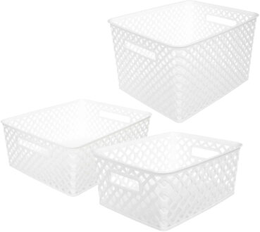 5five Set van 3x opbergmanden kunststof rechthoek wit