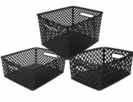 5five Set van 3x opbergmanden kunststof rechthoek zwart