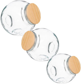 5five Set van 3x snoeppotten/voorraadpotten 0,65L - 1,5L - 2L glas met houten deksel