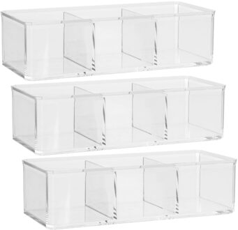5five Set van 3x stuks make-up organizer 3 vakken rechthoek 23 x 8,5 cm van kunststof