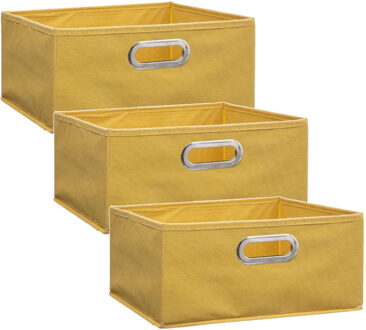 5five Set van 3x stuks opbergmand/kastmand 14 liter geel linnen 31 x 31 x 15 cm - Opbergmanden