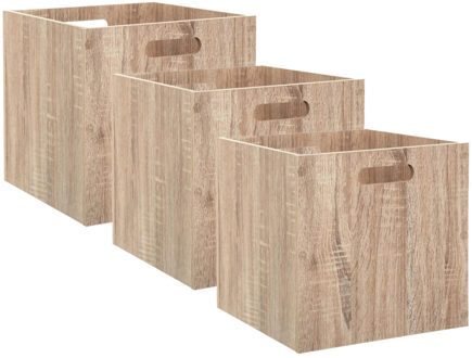 5five Set van 3x stuks opbergmand/kastmand 29 liter bruin/naturel van hout 31 x 31 x 31 cm