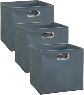 5five Set van 3x stuks opbergmand/kastmand 29 liter grijsblauw linnen 31 x 31 x 31 cm