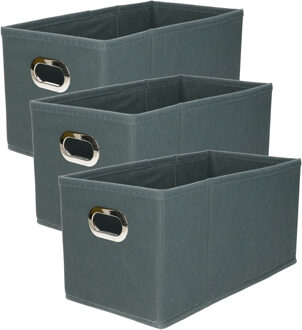 5five Set van 3x stuks opbergmand/kastmand 7 liter grijsblauw linnen 31 x 15 x 15 cm