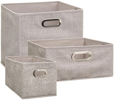 5five Set van 3x stuks opbergmanden/kastmanden 7/14/29 liter beige van linnen 31 cm