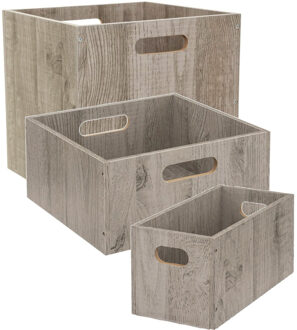 5five Set van 3x stuks opbergmanden/kastmanden 7/14/29 liter grijs van hout 31 cm