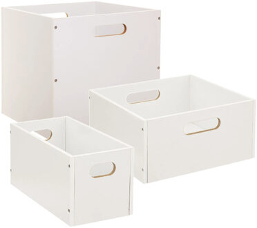 5five Set van 3x stuks opbergmanden/kastmanden 7/14/29 liter wit van hout 31 cm