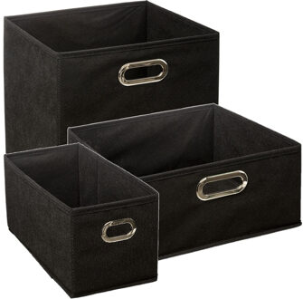 5five Set van 3x stuks opbergmanden/kastmanden 7/14/29 liter zwart van linnen 31 cm