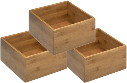 5five Set van 3x stuks sieraden/make-up houder/box - vierkant - 18 x 18 x 9,5 cm - bamboe hout