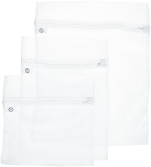 5five Set van 3x stuks waszakjes/wasnetjes - wit - in 3 formaten - Wasgoed zakjes - BH zakjes