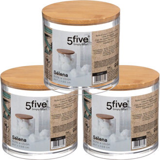 5five Set van 3x stuks watten houder/box/dispenser 9,5 x 9,5 cm van kunststof/bamboe