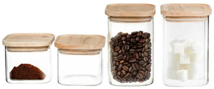 5five Set van 4 voorraadbussen/voorraadpotten 0,5L - 1L glas met houten deksel