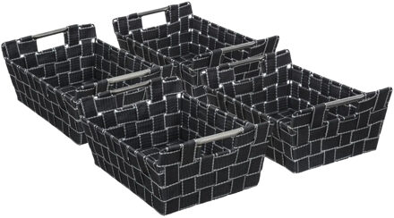 5five Set van 4x gevlochten opbergmanden rechthoek donker grijs 28,5 x 20,5 x 11,5 cm