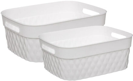 5five Set van 4x opbergmanden kunststof rechthoek wit