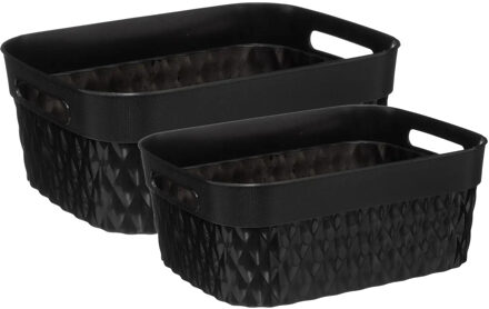 5five Set van 4x opbergmanden kunststof rechthoek zwart