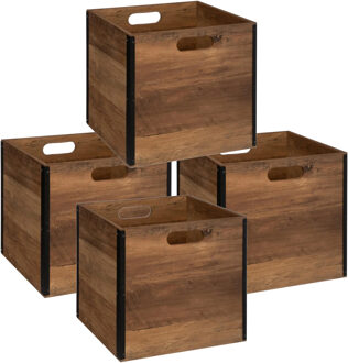 5five Set van 4x stuks opbergmand/kastmand 29 liter donker bruin van hout 31 x 31 x 31 cm