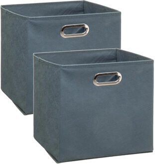 5five Set van 4x stuks opbergmand/kastmand 29 liter grijsblauw linnen 31 x 31 x 31 cm