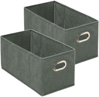 5five Set van 4x stuks opbergmand/kastmand 7 liter grijsgroen linnen 31 x 15 x 15 cm