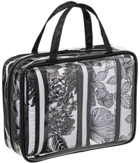 5five Set van 4x toilettassen/make-up/opberg tasjes bloemenprint zwart/wit