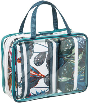 5five Set van 4x toilettassen/make-up/opberg tasjes jungle planten print