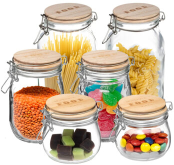 5five Set van 6x keuken voorraadbussen/potten glas 0.50/1.0/2.0 Liter inhoud