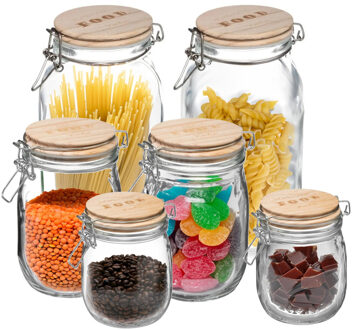 5five Set van 6x keuken voorraadbussen/potten glas 0.75/1.0/2.0 Liter inhoud