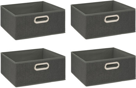 5five Set van 6x opbergmand/kastmand 14 liter donkergrijs linnen 31 x 31 x 15 cm