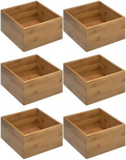 5five Set van 6x stuks opberg/sorteer/kast/lade verdelers vakjes bamboe hout 18 x 18 x 9.5 cm