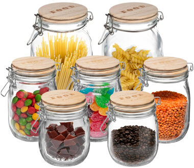 5five Set van 7x keuken voorraadbussen/potten glas 0.75/1.0/2.0 Liter inhoud