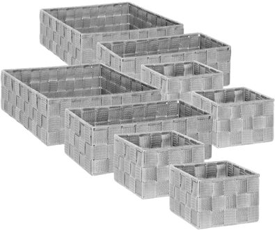 5five Set van 8x gevlochten opbergmanden vierkant grijs
