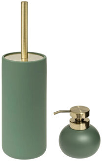 5five Set van zeeppompje en toiletborstel - ficus groen - kunststeen - luxe